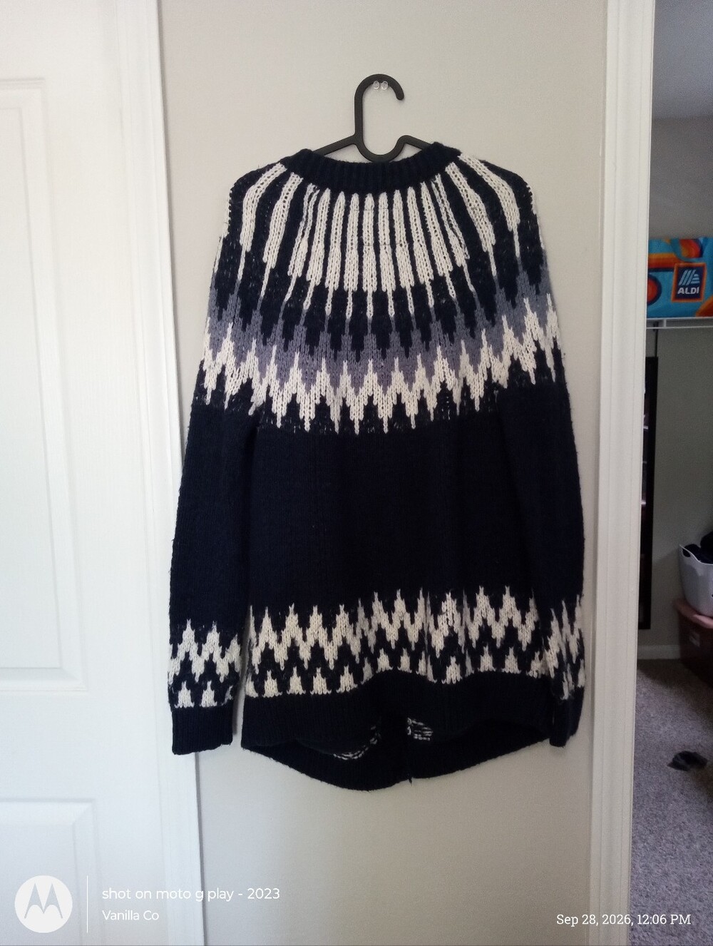 Abercrombie & Fitch Fair Isle Wool Cardigan Vintage Long Sleeve Navy Medium - Picture 5 of 8